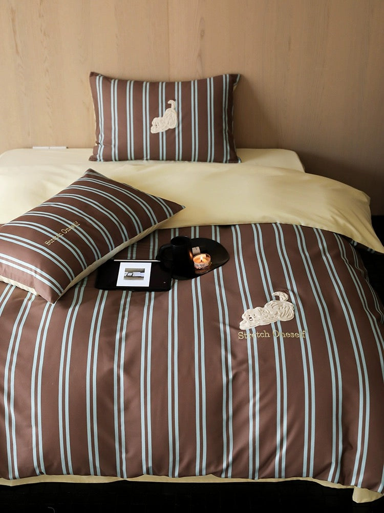 "One" Bedding Set- "Striped Puppy" Queen Size Only